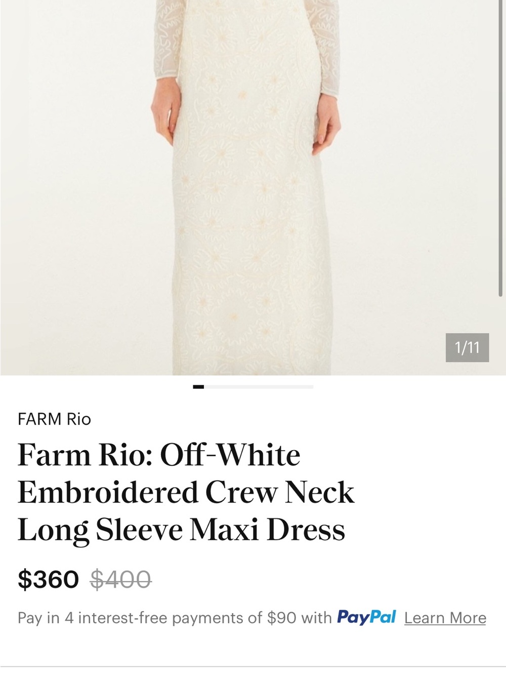 Farm Rio: Off-White Embroidered Crew Neck
Long Sleeve Maxi Dress - Picture 9 of 11